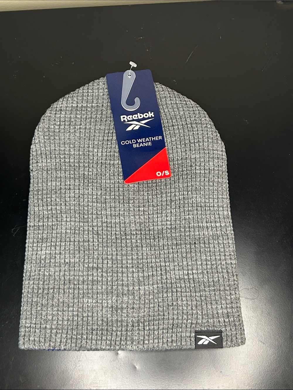Reebok Reversible Slouchy Waffle Knit Beanie in Charcoal Gray